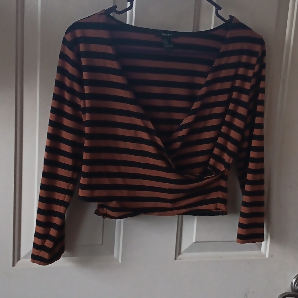 Forever 21 Black and Orange Striped Crop Top